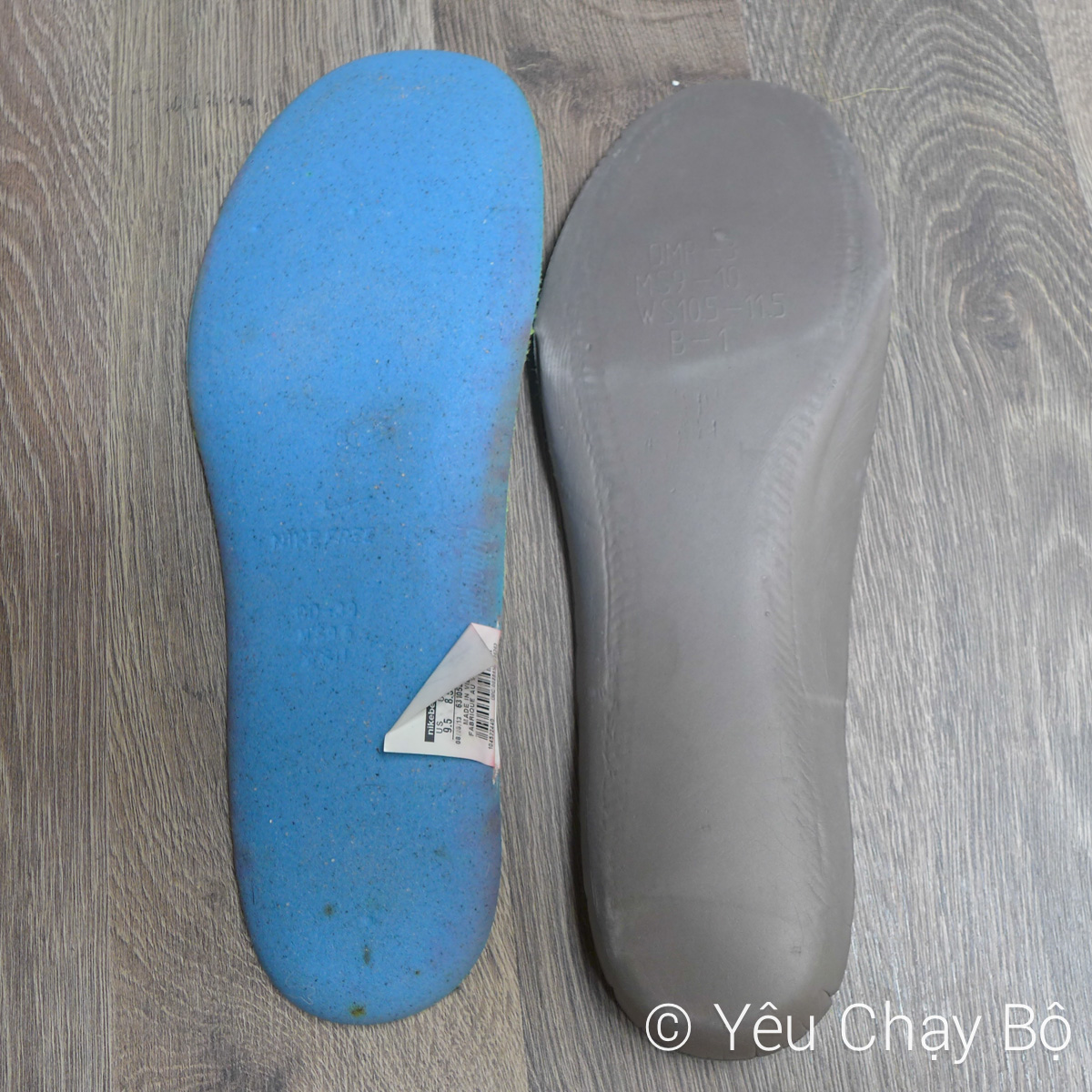 Vật liệu chế tạo miếng lót giày của Nike Zoom Fly (bên phải) khác so với Nike Free Flyknit 4.0 (bên trái)