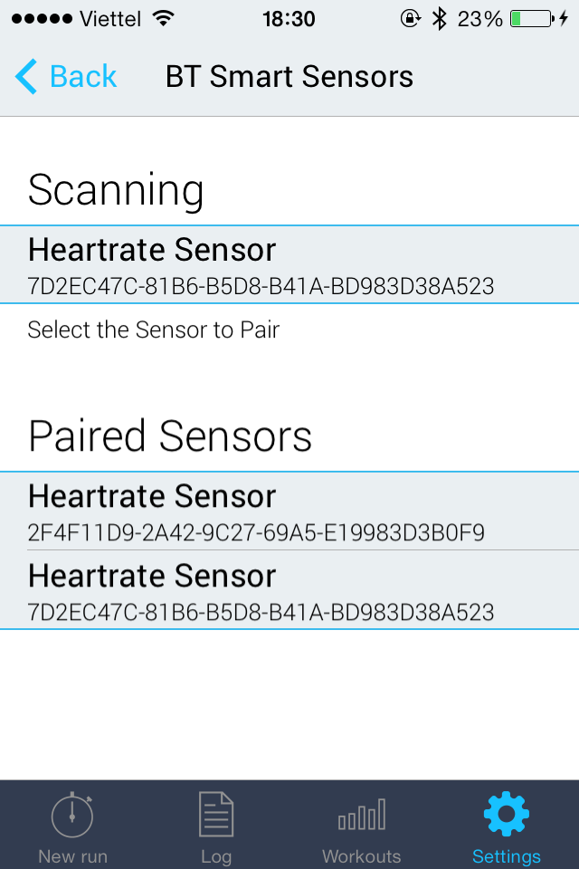Màn hình kết nối với thiết bị đo nhịp tim Bluetooth 4.0