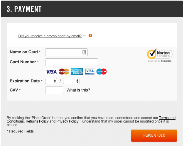 3. Điền thông tin thẻ thanh toán và đặt hàng