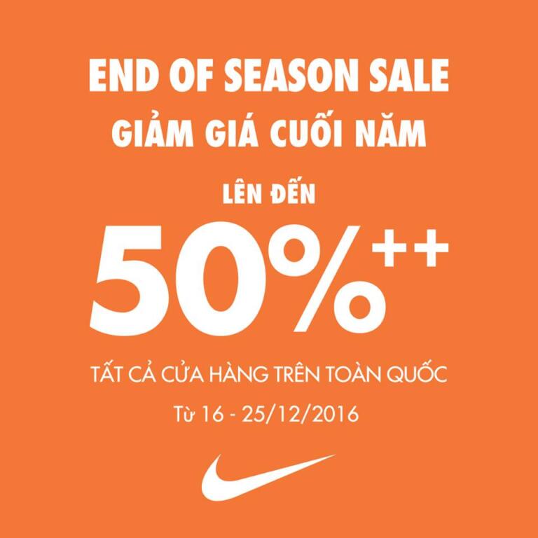 Siêu giảm giá cuối năm từ Nike Việt Nam, từ ngày 16/12/2016 đến hết ngày 25/12/2016