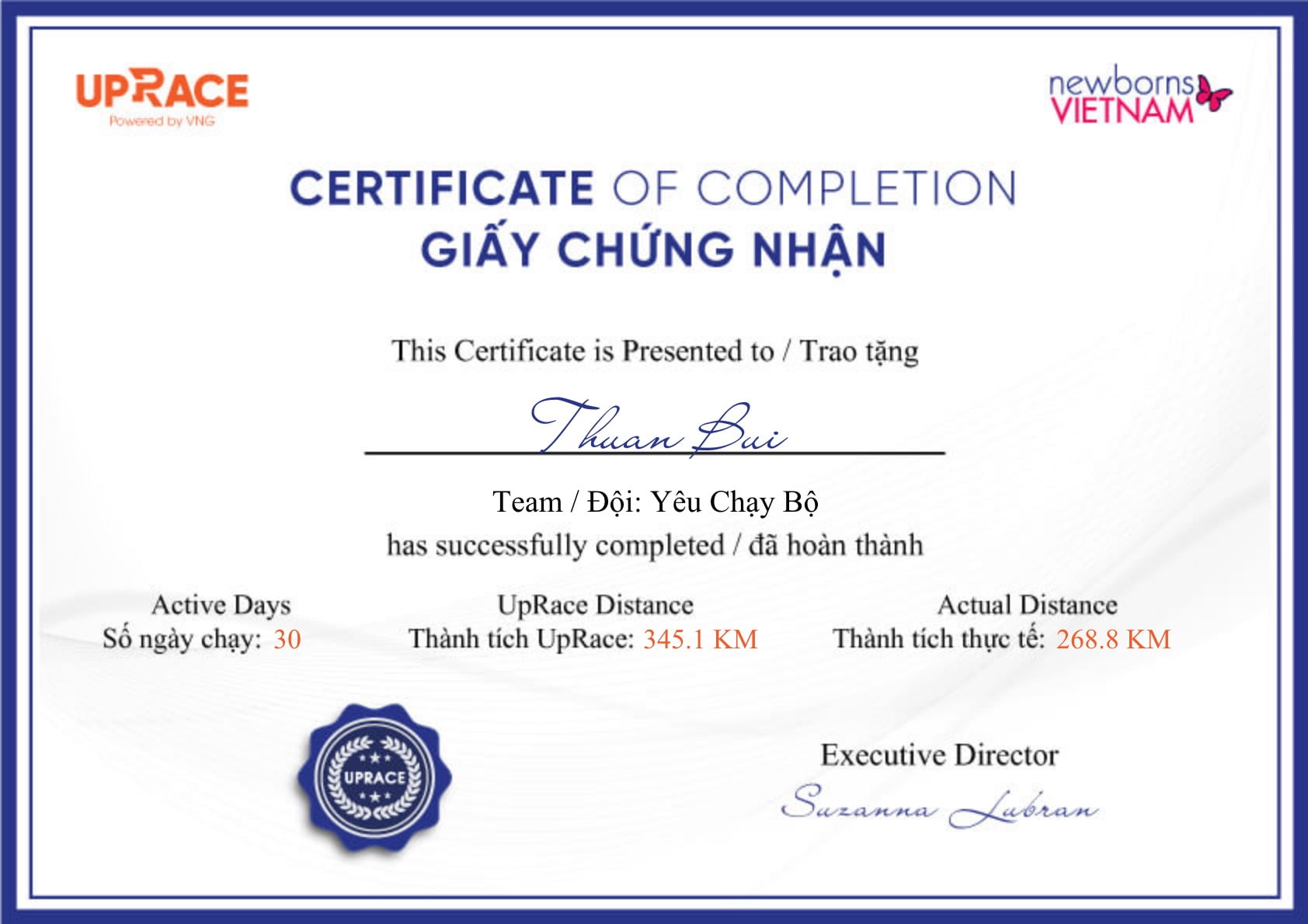 Tổng kết UpRace 2018 và hướng dẫn đóng góp cho Newborns Vietnam - upracevn certificate thuan bui