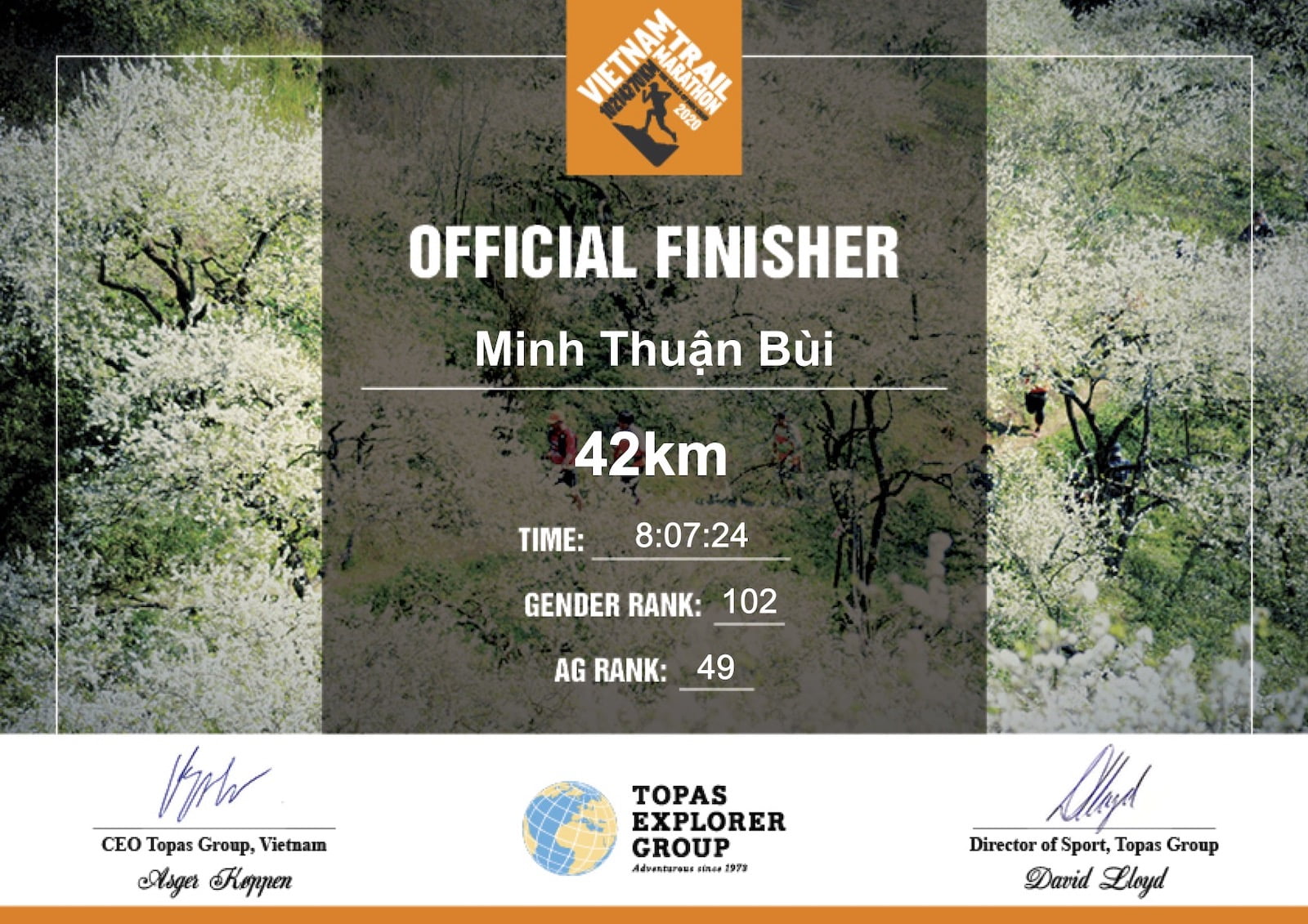 Kí sự Vietnam Trail Marathon 2020 - Trời đẹp, hoa đẹp, người dân thân thiện, đồ nhậu ngon! - vtm 2020 certificate