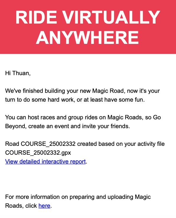[Wahoo RGT] Hướng dẫn tạo Magic Roads - Chinh phục mọi cung đường khắp thế giới ngay tại nhà - rgt cycling magic road email 2